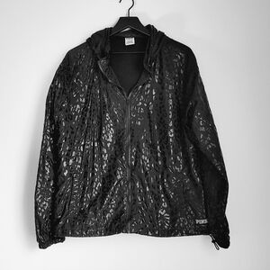 Victoria's Secret PINK Anorak Black On Black Leopard Windbreaker Size M/L